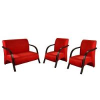 Kit 3 Peças Poltrona Braço Madeira Tecido Suede Vermelho - 1