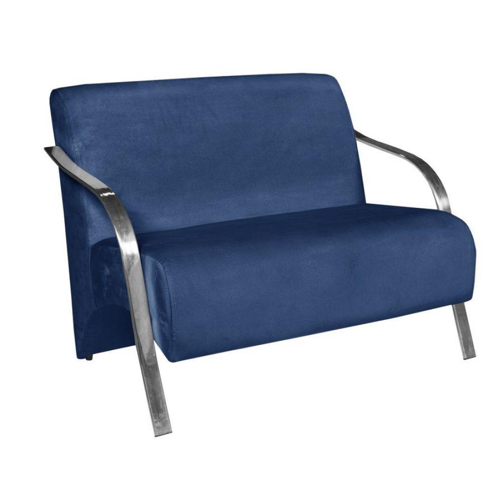 Poltrona 2 Lugar Vênus Suede Braço Alumínio Azul Bic - 1