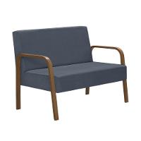 Poltrona 2 Lugares Jade Braço Madeira Suede Azul Bic. - 1