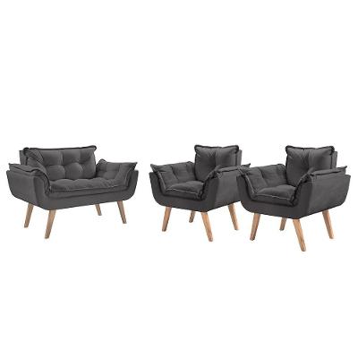 Kit Poltronas 1 Namoradeira e 2 Poltronas de 1 Lugar Cinza