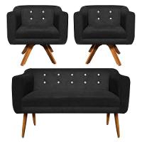 Kit Namoradeira 2 Lugares E 2 Poltronas Julia Preto - 1