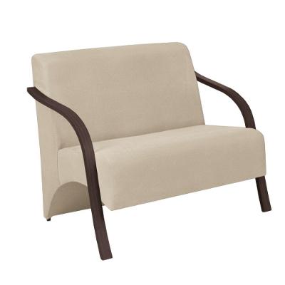 Poltrona 2 Lugares Vênus Suede Braço Madeira Bege.