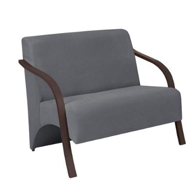 Poltrona 2 Lugares Vênus Suede Braço Madeira Cinza.