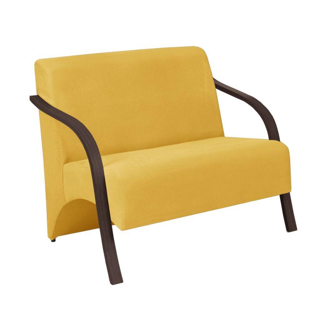 Poltrona 2 Lugares Vênus Suede Braço Madeira Amarelo - 1
