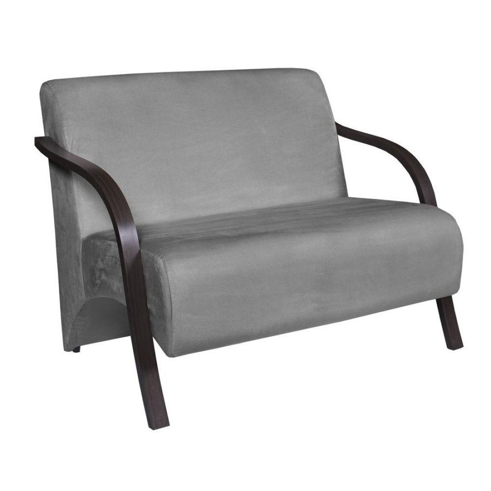 Poltrona 2 Lugares Vênus D Salla Suede Braço Madeira Cinza - 1