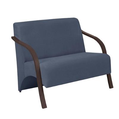 Poltrona 2 Lugar Vênus Suede Braço Madeira Azul Bic.