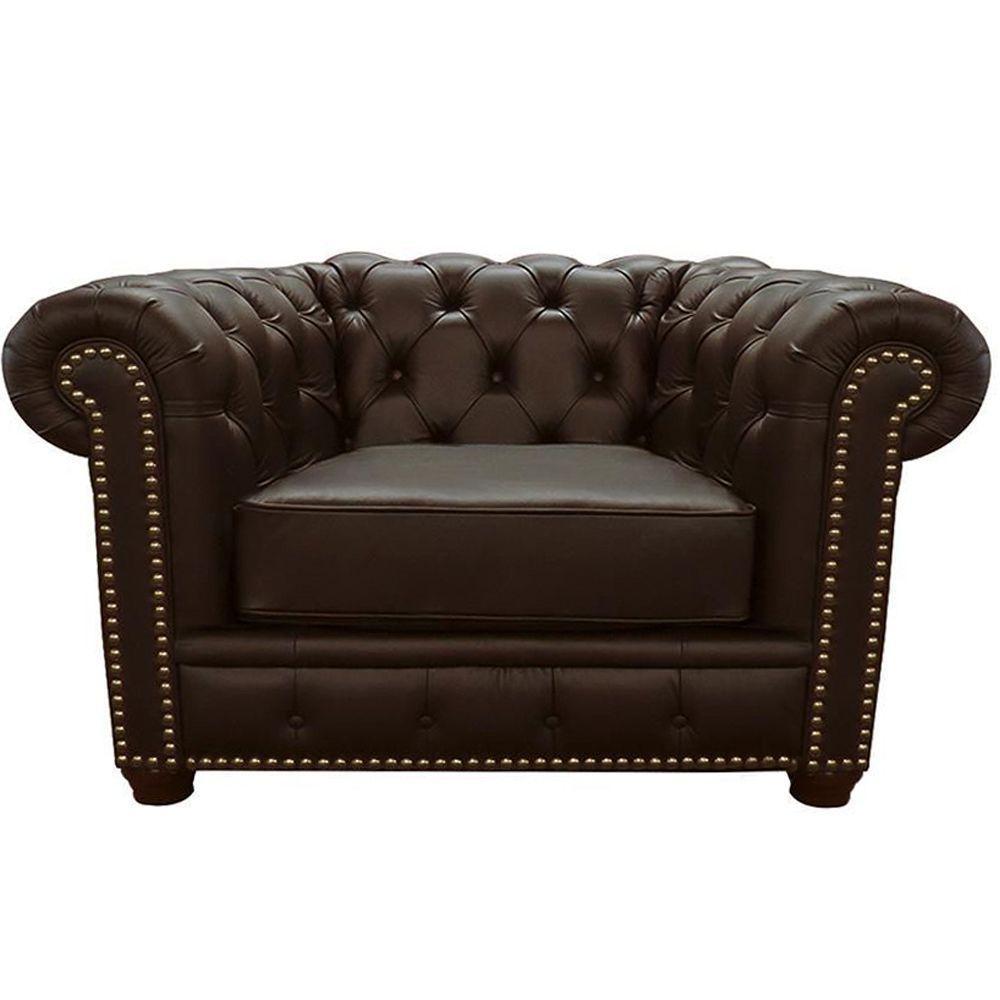 Poltrona Chesterfield com Pés Madeira Couro Capucino - 1