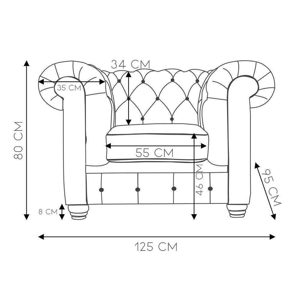 Poltrona Chesterfield com Pés Madeira Couro Capucino - 3