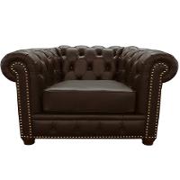 Poltrona Chesterfield com Pés Madeira Couro Capucino - 1