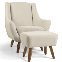 Poltrona Decorativa com Puff Sala de Estar Pés de Madeira Naomi Algodão Gran Belo - 1