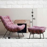 Poltrona Costela Com Puff Tecido Rosa - 1