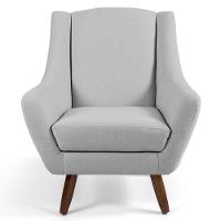 Poltrona Decorativa com Puff Sala de Estar Pés de Madeira Naomi Algodão Poliéster Cru Gran Belo - 2