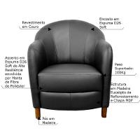 Poltrona Decorativa Sala de Estar Pés Madeira Kairós Couro Preto Gran Belo - 2