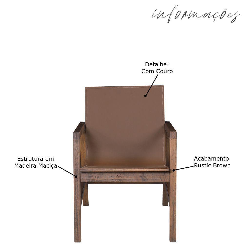 Poltrona Decorativa Sala de Estar Eden com Couro Madeira Maciça Rustic Brown Gran Belo - 3