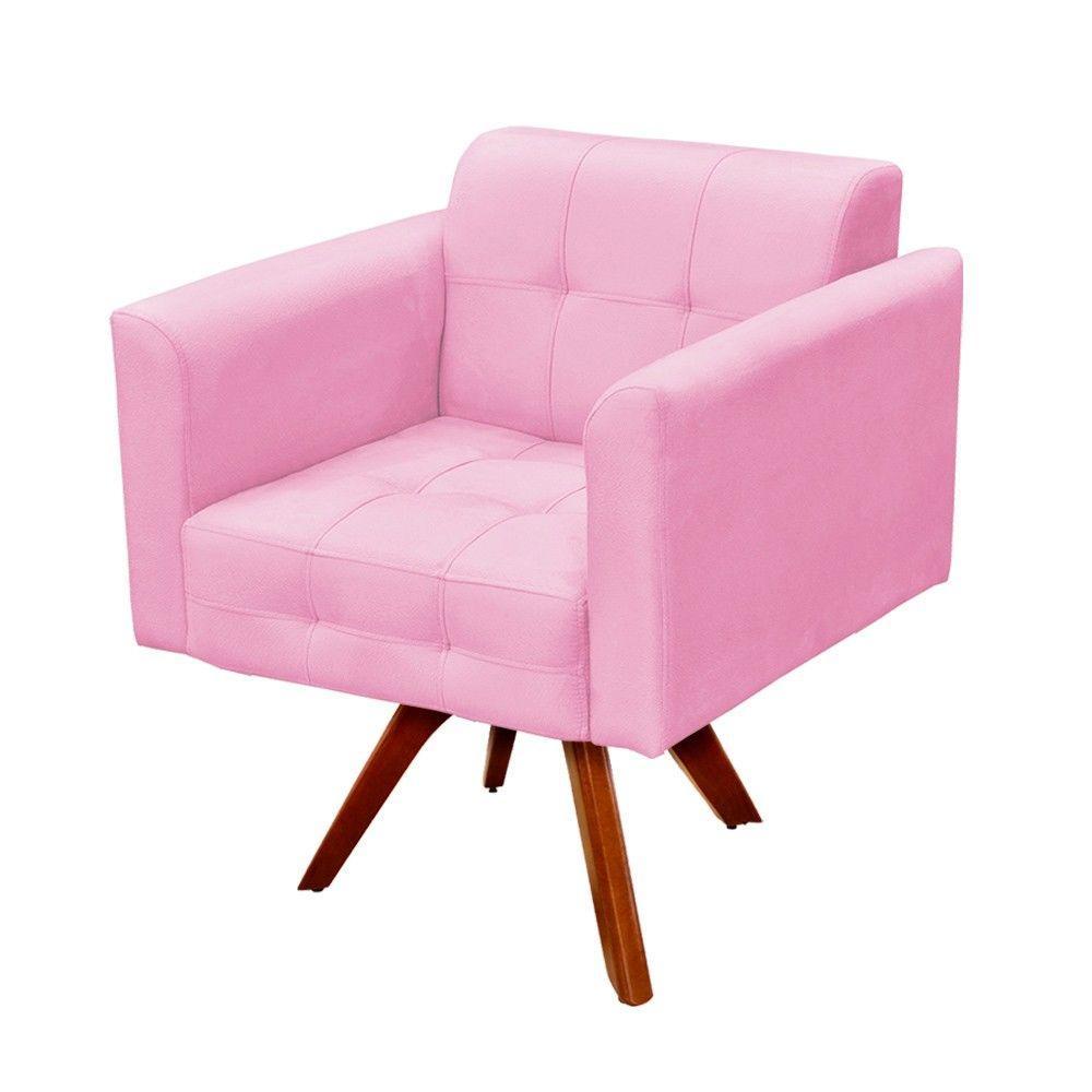 Poltrona Giratória Elisa Suede Rosa Bebê Base Madeira - 4