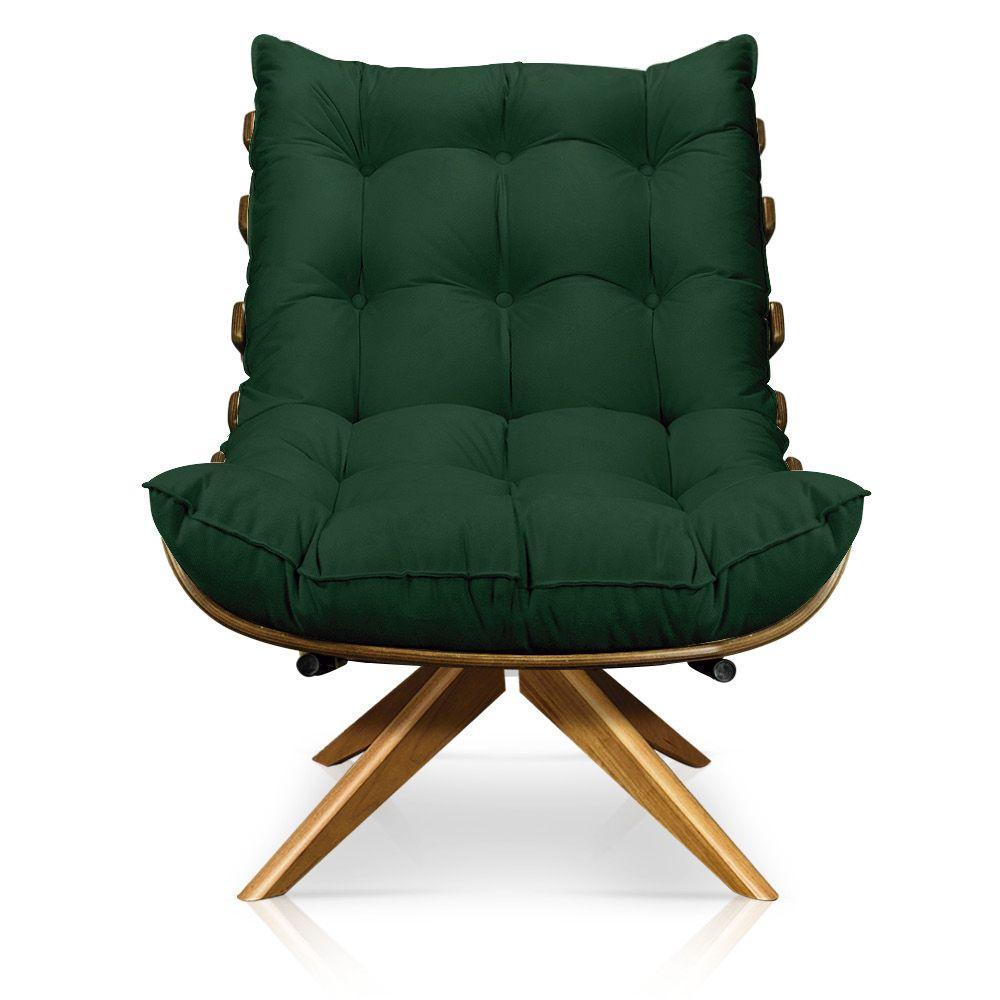 Poltrona Giratória Costela Suede Verde Base Madeira D´rossi - 2