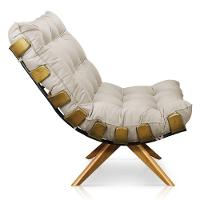 Poltrona Giratória Costela Suede Bege Base Madeira - 2