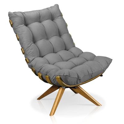 Poltrona Giratória Costela Suede Grafite Base Madeira