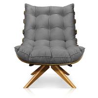 Poltrona Giratória Costela Suede Grafite Base Madeira - 3