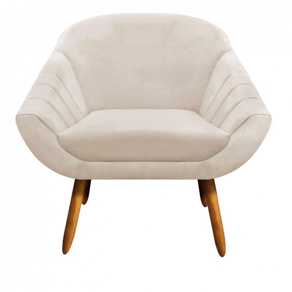 Poltrona Giovana Suede Bege Pés Palito Castanho D´rossi - 1