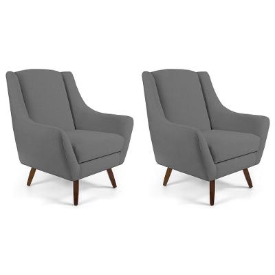 Kit 2 Poltronas Decorativas Fixas Juliet D02 Cinza Lyam Decor