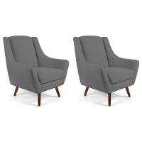 Kit 02 Poltrona Fixa Pés De Madeira Juliet D02 Cinza C-416 - 1
