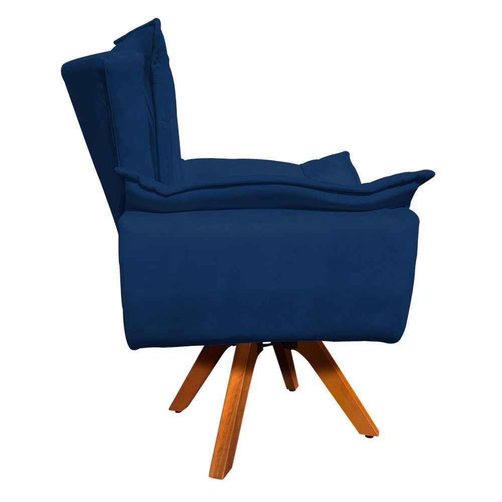 Poltrona Giratória Opala Suede Azul Marinho Base Madeira - 2