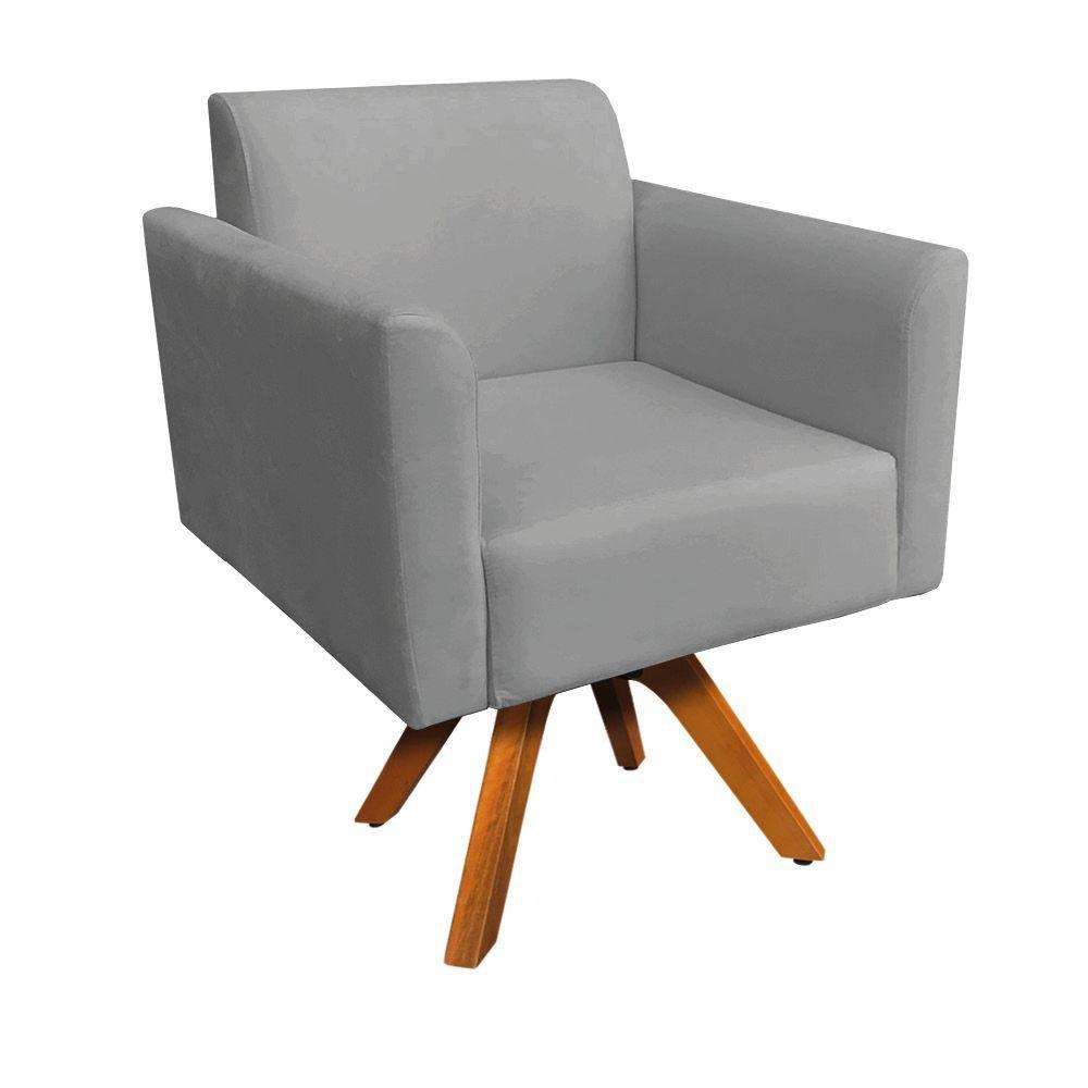 Poltrona Marisa Suede Grafite Base Madeira - 1