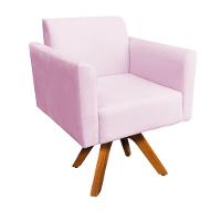 Poltrona Marisa Suede Base Madeira Rosa Bebê - 1