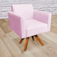 Poltrona Marisa Suede Base Madeira Rosa Bebê - 2