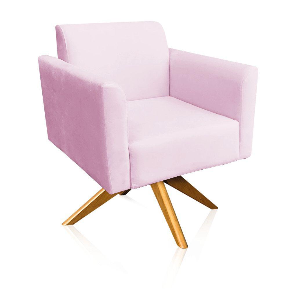 Poltrona Marisa Suede Base Madeira Rosa Bebê - 1