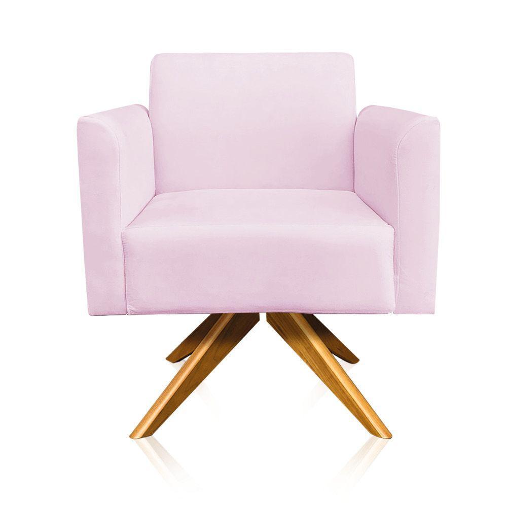 Poltrona Marisa Suede Base Madeira Rosa Bebê - 2