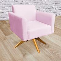 Poltrona Marisa Suede Base Madeira Rosa Bebê - 5