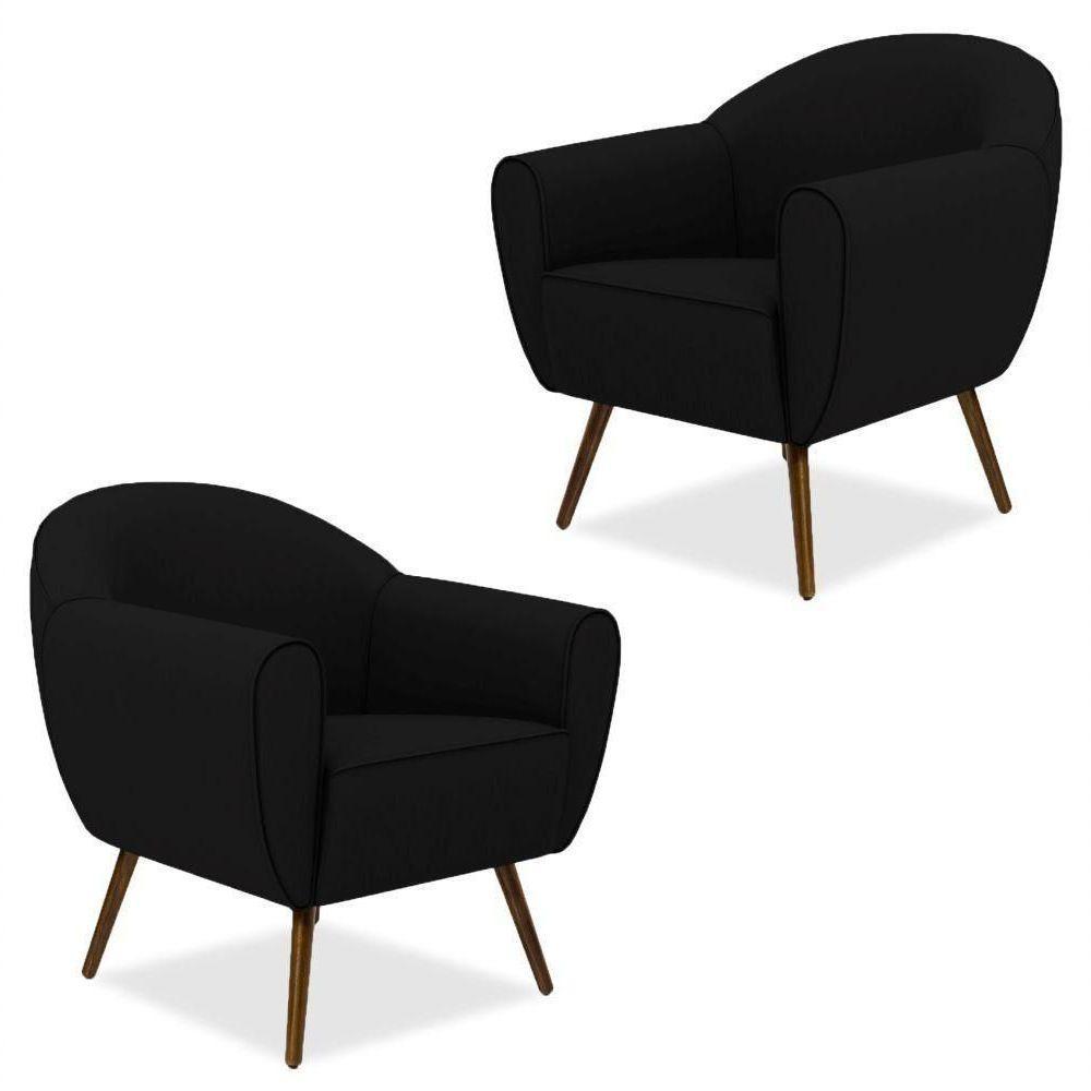 Kit 02 Poltronas Com Pés Palito Nina D02 Corano Preto C-05 - 1