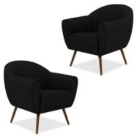 Kit 02 Poltronas Com Pés Palito Nina D02 Corano Preto C-05 - 1