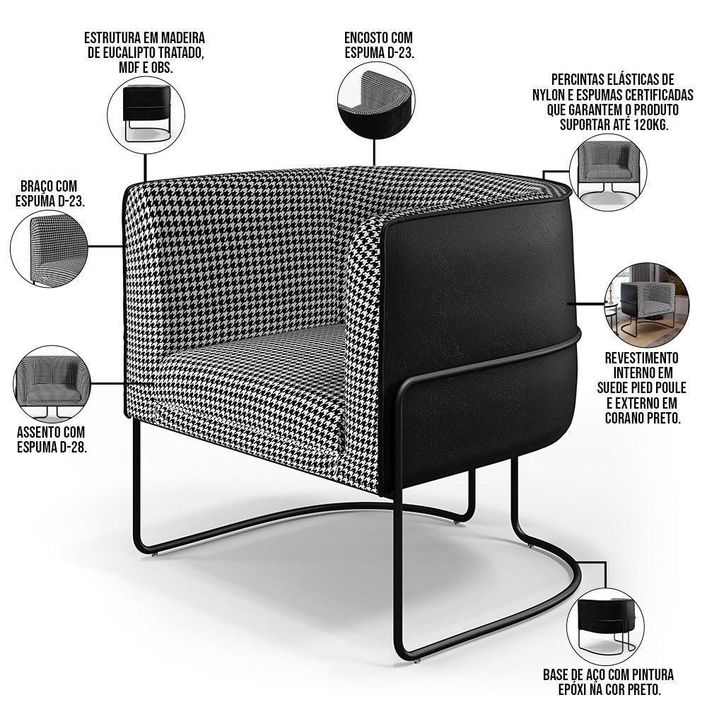 Kit 02 Poltronas Base Aço Preto Corano Preto - 9