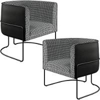 Kit 02 Poltronas Base Aço Preto Corano Preto - 1