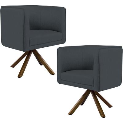 Kit 02 Poltronas Giratórias Betina D02 Veludo Cinza Lyam Decor