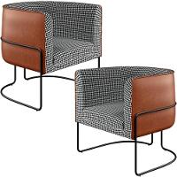 Kit 02 Poltronas Base Aço Preto Corano Camel - 1