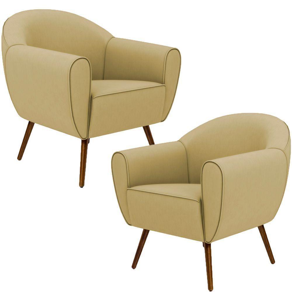 Kit 02 Poltronas Com Pés Palito Nina D02 Bege Escuro C-19 - 1