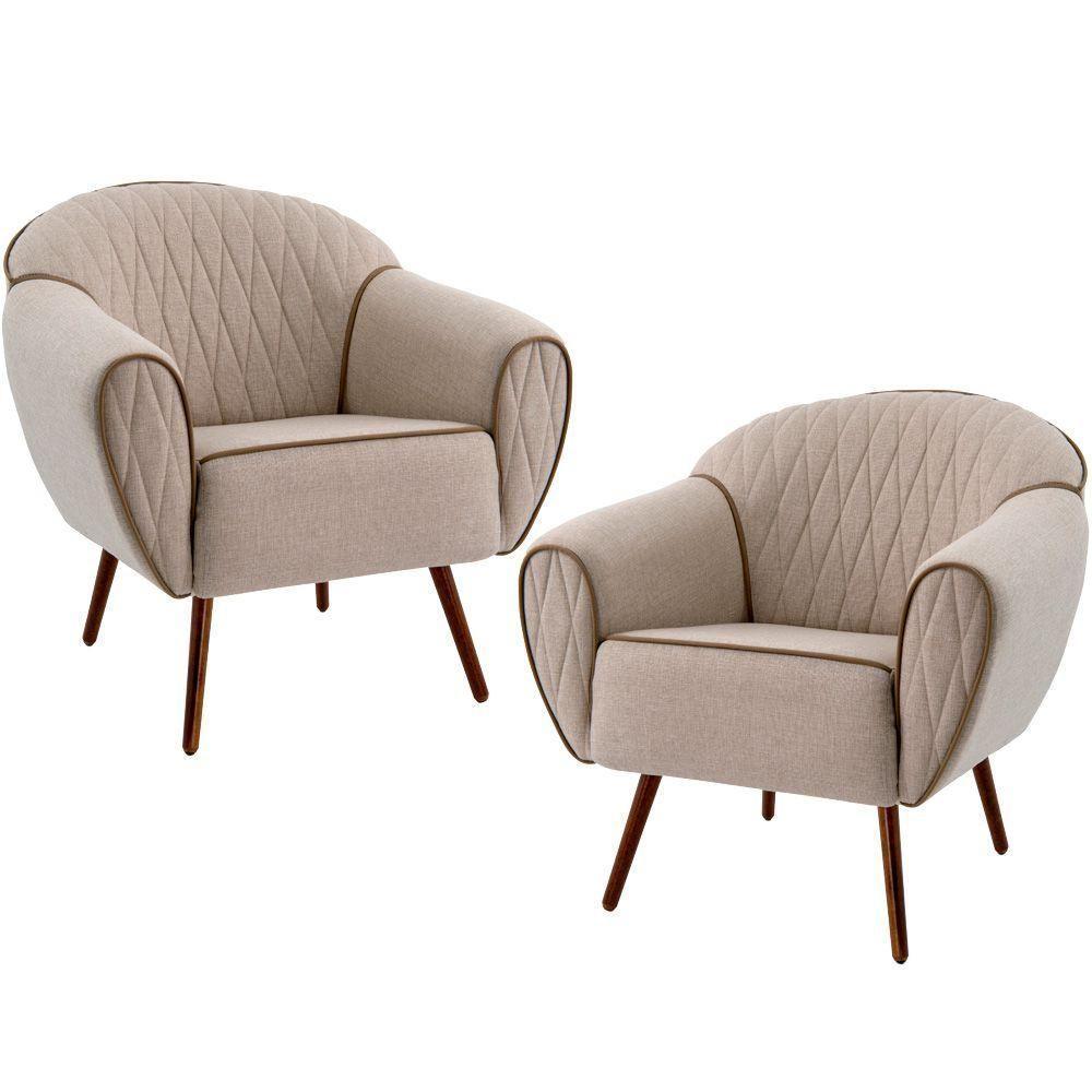 Kit 02 Poltronas Com Nina D02 Bege Rústico D-470 - 1