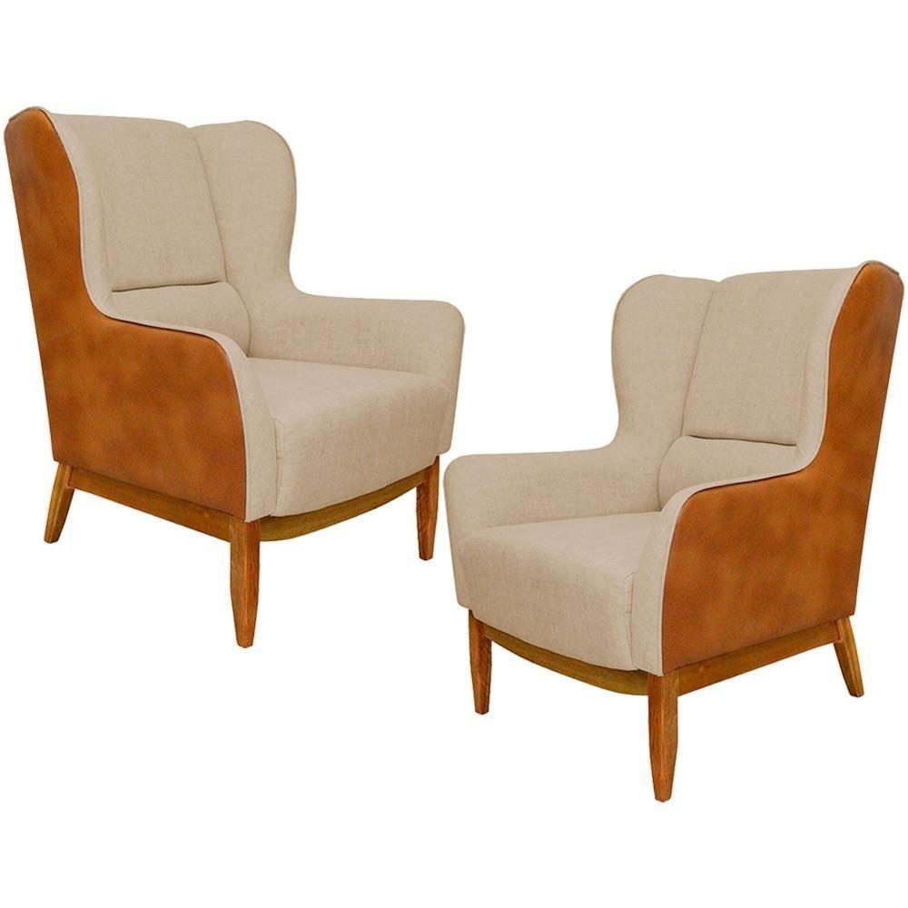 Kit 02 Poltronas Milena D02 Bege C-129 Marrom - 1