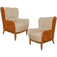 Kit 02 Poltronas Milena D02 Bege C-129 Marrom - 1