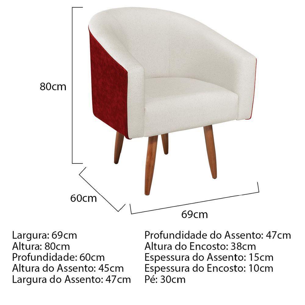 Kit 02 Poltronas Luiza Pés Palito Factor Vermelho E Linho Bege - 2