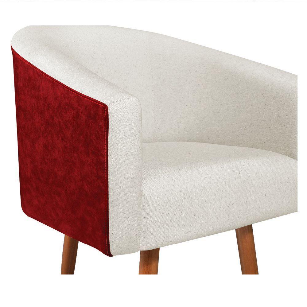 Kit 02 Poltronas Luiza Pés Palito Factor Vermelho E Linho Bege - 3