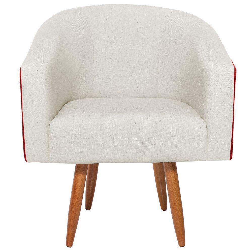 Kit 02 Poltronas Luiza Pés Palito Factor Vermelho E Linho Bege - 4