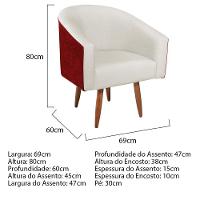 Kit 02 Poltronas Luiza Pés Palito Factor Vermelho E Linho Bege - 2