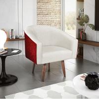 Kit 02 Poltronas Luiza Pés Palito Factor Vermelho E Linho Bege - 6