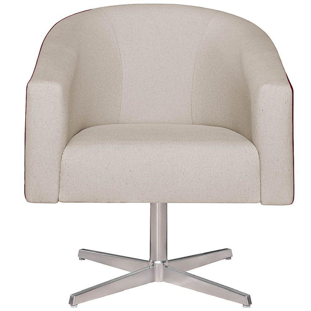 Kit 02 Poltronas Luiza Base Giratória De Metal Factor Vermelho E Linho Bege - 4