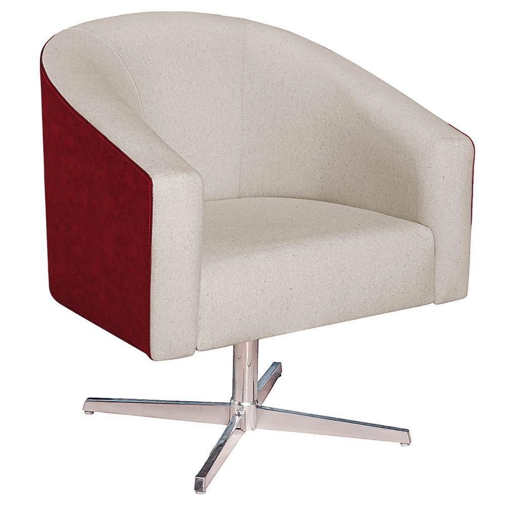 Kit 02 Poltronas Luiza Base Giratória De Metal Factor Vermelho E Linho Bege - 5